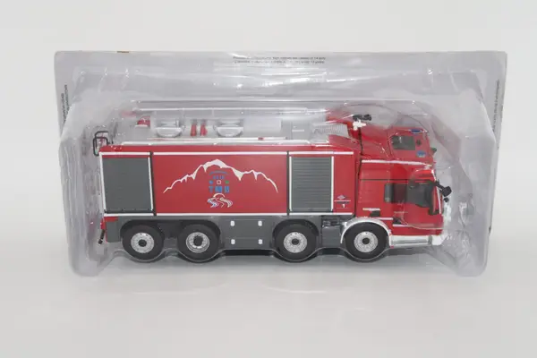 Mag Special Red Tanker Truck Italy France 2013 diecast firetruck in clear plastic packaging.