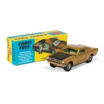 Corgi GOLD AND BLACK FORD MUSTANG FASTBACK COUPE diecast car with original box.