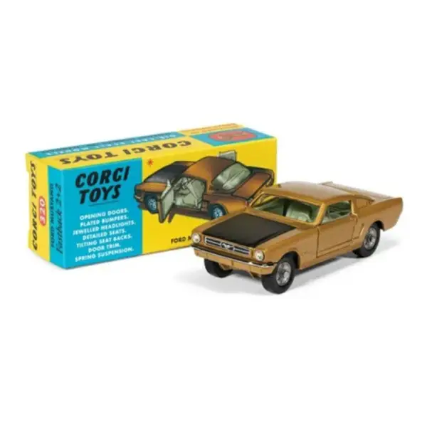 Corgi GOLD AND BLACK FORD MUSTANG FASTBACK COUPE diecast car with original box.