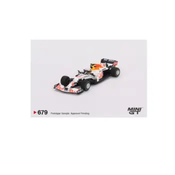 The Mini GT 1:64 scale model of the Red Bull RB16B #11, driven by Sergio Pérez at the 2021 Turkish Grand Prix where he secured 3rd place, is a detailed die-cast replica featuring authentic design elements, real rubber tires, and a die-cast metal body and chassis