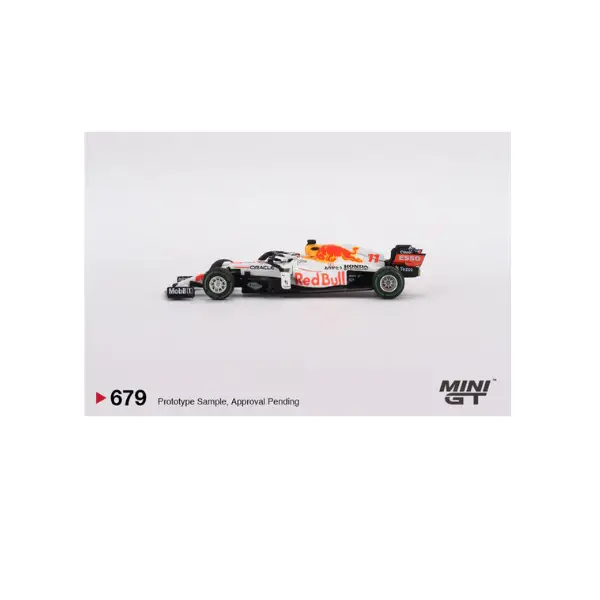 The Mini GT 1:64 scale model of the Red Bull RB16B #11, driven by Sergio Pérez at the 2021 Turkish Grand Prix where he secured 3rd place, is a detailed die-cast replica featuring authentic design elements, real rubber tires, and a die-cast metal body and chassis