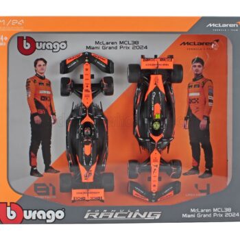 BURAGO McLaren SET F1 2X MCL38 Team McLaren No 4 Season 2024 Lando Norris and No 81 Oscar Piastri